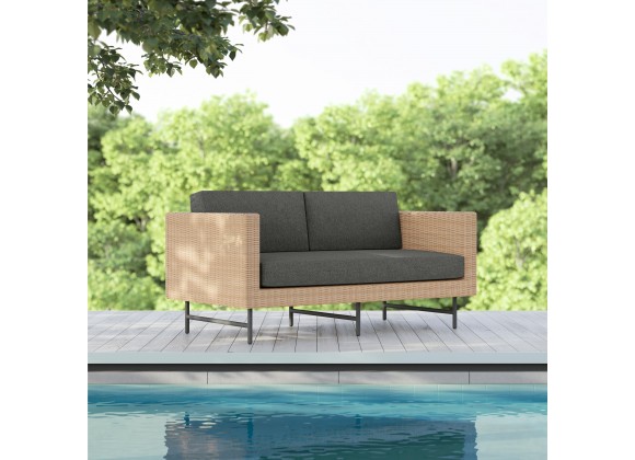Azzurro Sonoma 2 Seat Sofa With Matte Charcoal Aluminum And Natural All-Weather Wicker With Midnight Cushion - Lifestyle