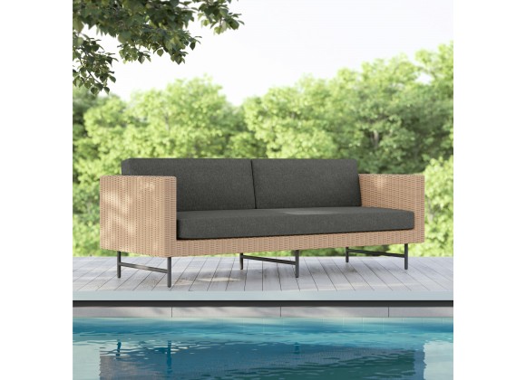 Azzurro Sonoma 3 Seat Sofa With Matte Charcoal Aluminum And Natural All-Weather Wicker With Midnight Cushion - Lifestyle