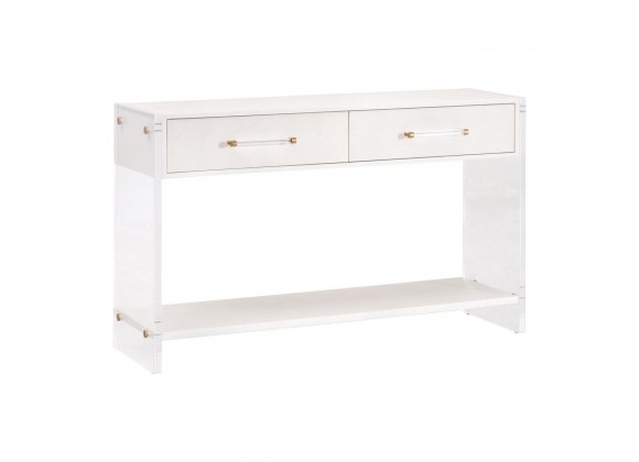 Essentials For Living Sonia Shagreen Console Table - Pearl Shagreen Lucite Brushed Brass - Front Side Angle
