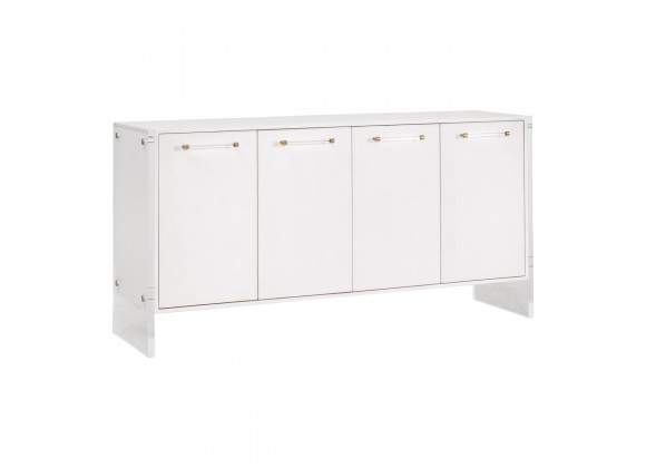 Essentials For Living Sonia Shagreen Media Sideboard - Pearl Shagreen, Lucite, Brushed Brass - Front Side Angle