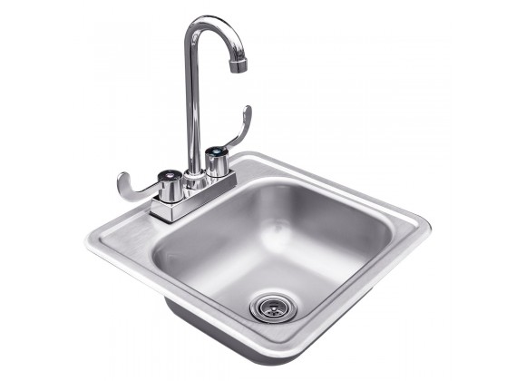Summerset Grills 15x15" Stainless Steel Drop-in Sink And Hot/Cold Faucet - Top Angled 