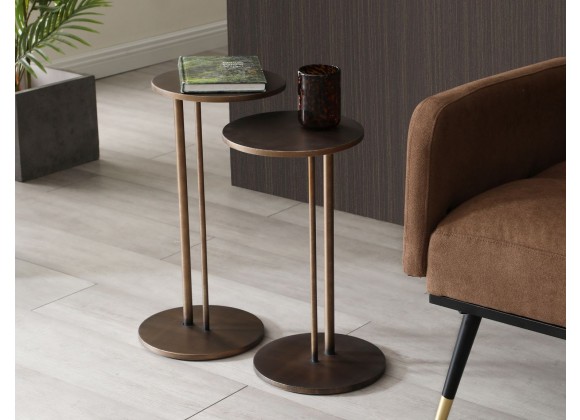 Whiteline Modern Living Nala Large Side Tables in Bronze Metal Top and Base - Lifestyle