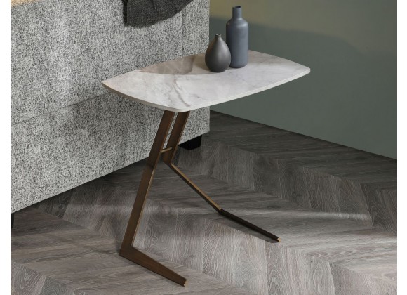 Whiteline Modern Living Katy Side Table With 12mm Grey Ceramic Top In Bronze Brushed Metal Base - Lifestyle