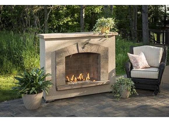 Outdoor Greatroom Company Stone Arch Gas Fireplace - Lifestyle