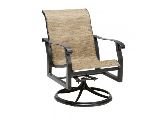 Woodard Cortland Sling Swivel Rocking Dining Arm Chair