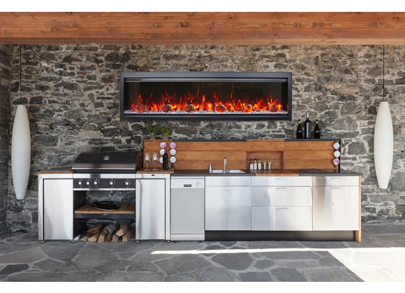 Sierra Flame 50" Clean face Electric Built-in With Log And Glass and Black Steel Surround