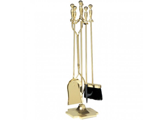 Mr. Bar-B-Q UniFlame® 5 Piece Polished Brass Finish Fireset with Ball Handles