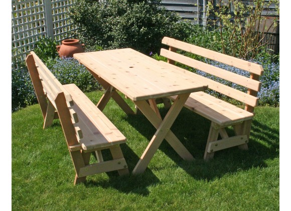 Cedar 27" Wide 10' Cross Legged Picnic Table with (4) 5' Backed Benches