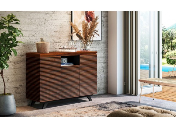 Furnitech 47" Mid - Century Modern media, gaming, storage dresser in exotic Iron Wood featuring solid cherry wood solid black cherry wood legs - Lifestyle