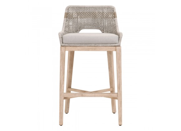 Essentials For Living Tapestry Barstool - Taupe & White Flat Rope, Natural Gray Mahogany - Front Angle