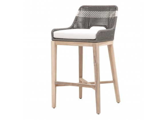 Essentials For Living Tapestry Outdoor Barstool in Dove Flat Rope - Angled
