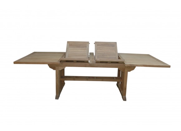 Anderson Teak Sahara 106" Rectangular Double Ext. Table Side open view