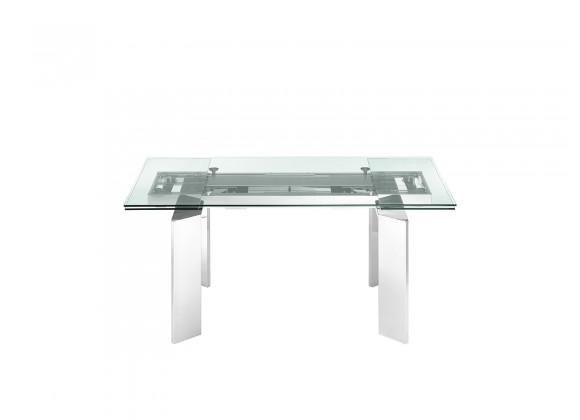 ASTOR Dining Table In Clear Glass With Polished Stainless Steel Base - Front