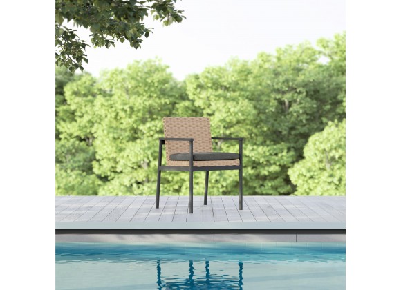 Azzurro Terra Dining Chair With Matte Charcoal Aluminum Frame and Natural All-Weather Wicker - Lifestyle