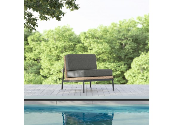 Azzurro Terra Club Chair In Matte Charcoal Aluminum And Natural All-Weather Wicker With Midnight Cushion - Lifestyle