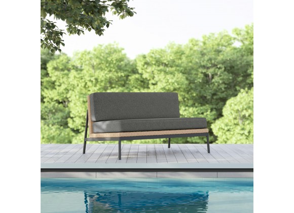 Azzurro Terra 2 Seat Sofa With Matte Charcoal Aluminum And Natural All-Weather Wicker With Midnight Cushion - Lifestyle