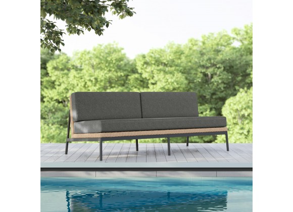 Azzurro Terra 3 Seat Sofa With Matte Charcoal Aluminum And Natural All-Weather Wicker With Midnight Cushion - Lifestyle
