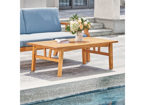 Vifah Kapalua Honey Nautical Eucalyptus Wooden Outdoor Sofa Table, Lifestyle