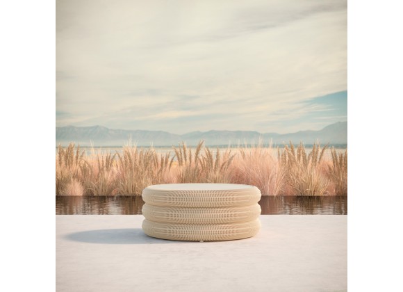 Azzurro Living Texoma Coffee Table With Dekton Top Base Only With Natural Aluminum Frame And Almond All-Weather Wicker - Lifestyle