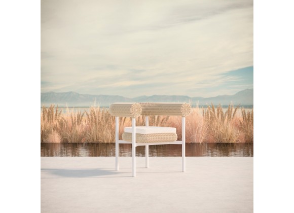 Azzurro Texoma Dining Chair With Natural Aluminum Frame And Almond All-Weather Wicker - Lifestyle