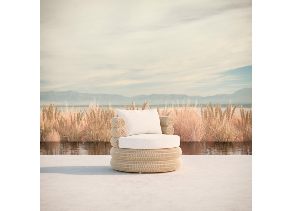 Azzurro Texoma Swivel Club Chair In Natural Aluminum And Almond All-Weather Wicker With Cloud Cushion - Lifestyle