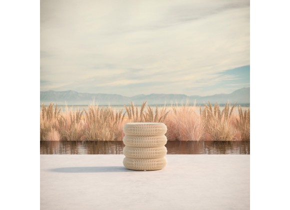 Azzurro Living Texoma Side Table With Dekton Top Base Only With Natural Aluminum And Almond All-Weather Wicker - Lifestyle