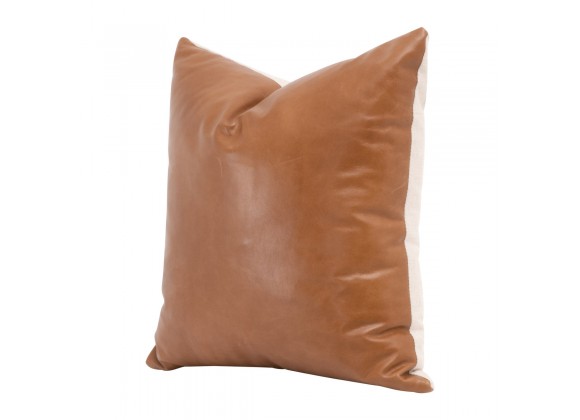 Essentials For Living The Better Together 22" Essential Pillow in Whiskey Brown Top Grain Leather, Jute - Set of Two - Front Side Angle