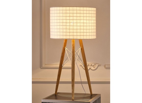 Amber Table Lamp With Wooden Base And White Fabric Shade