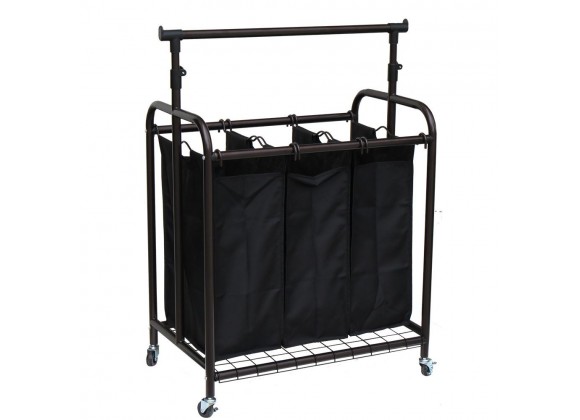 Oceanstar 3-Bag Rolling Laundry Sorter with Adjustable Hanging Bar - Bronze