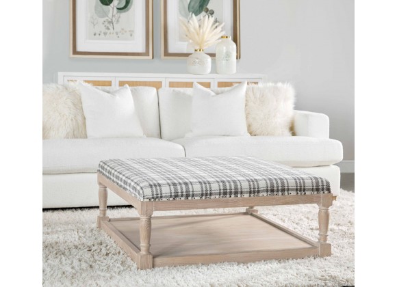 Essentials For Living Townsend Upholstered Coffee Table in Performance Tartan Charcoal - Lifestyle Shot