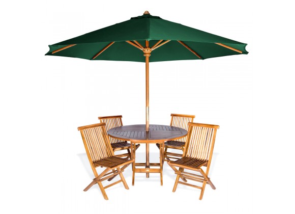 6-Piece Round Folding Table Set With Green Umbrella