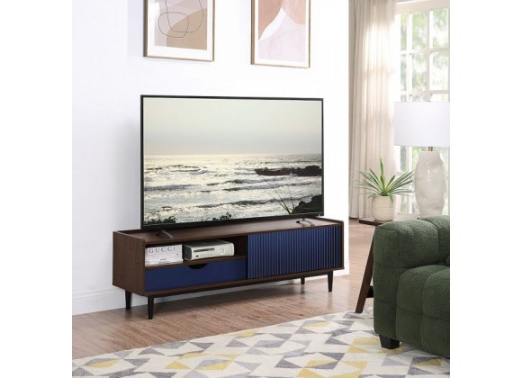 Manhattan Comfort Duane 59.25 Modern Ribbed TV Stand in Dark Brown And Blue