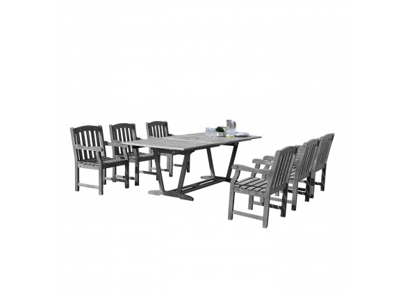 Renaissance Outdoor 7-piece Hand-scraped Wood Patio Dining Set with Extension Table - White BG