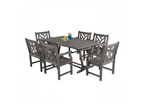 Renaissance Outdoor 7-piece Hand-scraped Wood Patio Dining Set with Extension Table - White bG