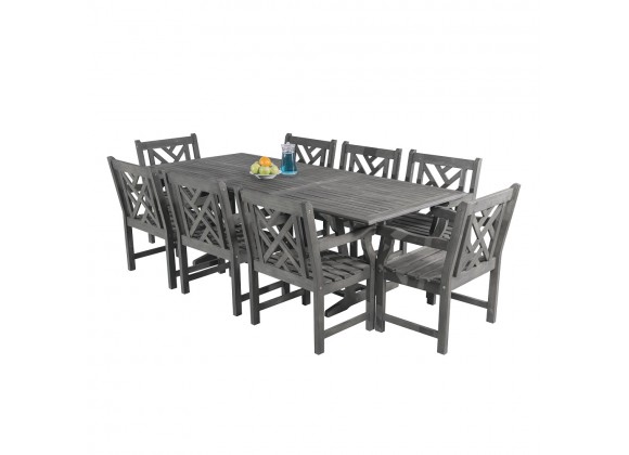 Vifah Renaissance Outdoor 9-piece Hand-scraped Wood Patio Dining Set with Extension Table -Set in White BG