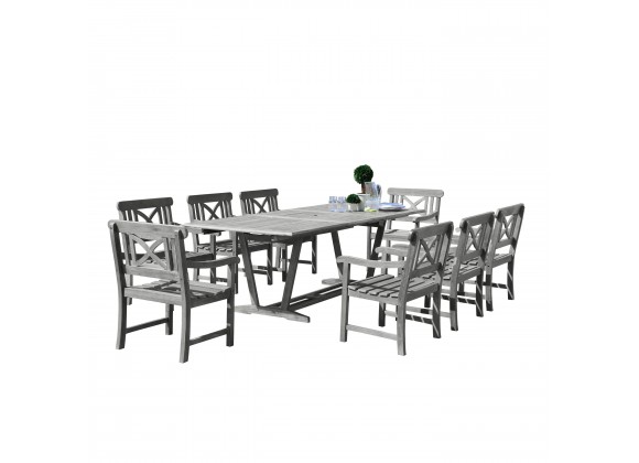 Renaissance Outdoor 9-piece Hand-scraped Wood Patio Dining Set with Extension Table - Set