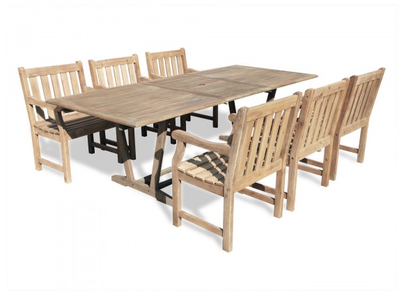 Renaissance Eco-friendly 7-piece Outdoor Hand-scraped Hardwood Dining Set with Rectangle Extention Table and Arm Chairs