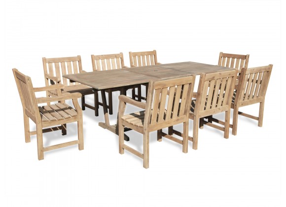 Renaissance Eco-friendly 9-piece Outdoor Hand-scraped Hardwood Dining Set with Rectangle Extention Table and Arm Chairs