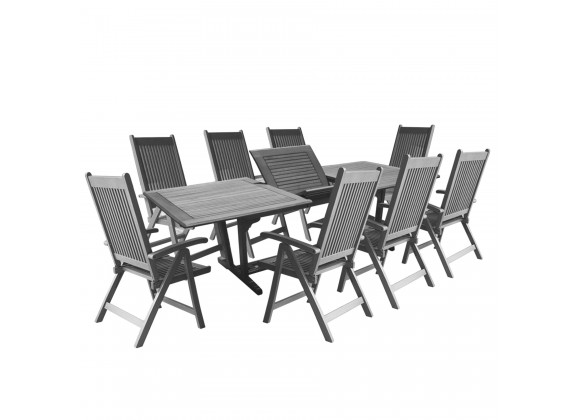 Malibu Outdoor 9-piece Wood Patio Dining Set with Extension Table - White BG
