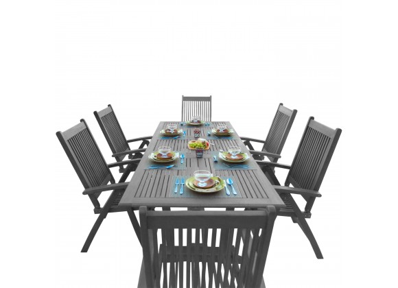Renaissance Outdoor Patio Hand-scraped Wood 7-piece Dining Set with Extension Table - White BG