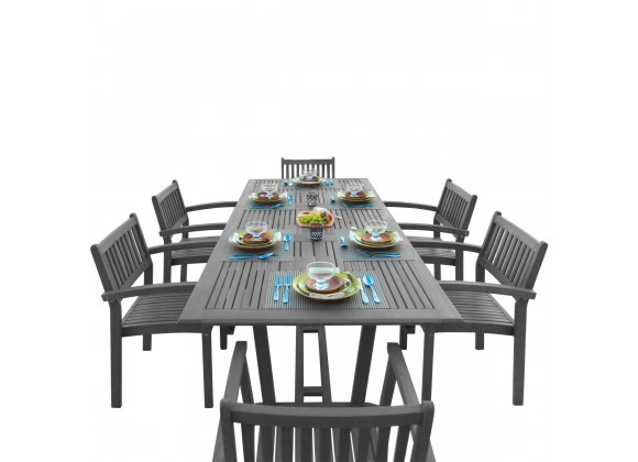 Renaissance Outdoor Patio Hand-scraped Wood 7-piece Dining Set with Extension Table - White BG