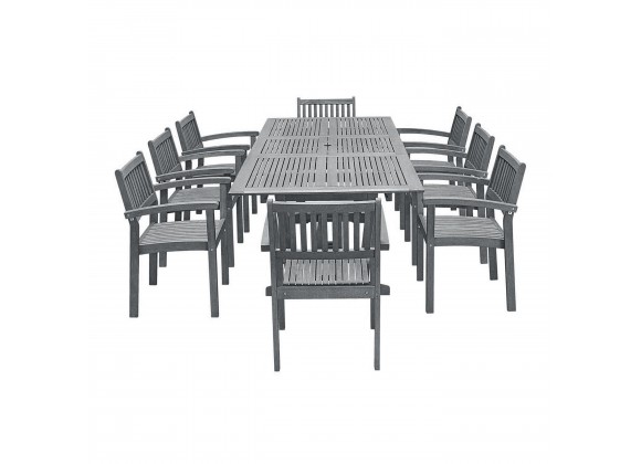 Vifah Renaissance Outdoor Patio Hand-scraped Wood 9-piece Dining Set with Extension Table - White BG