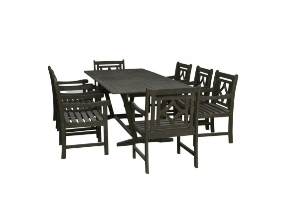 Renaissance Outdoor 7-piece Wood Patio Extendable Table Dining Set - White BG