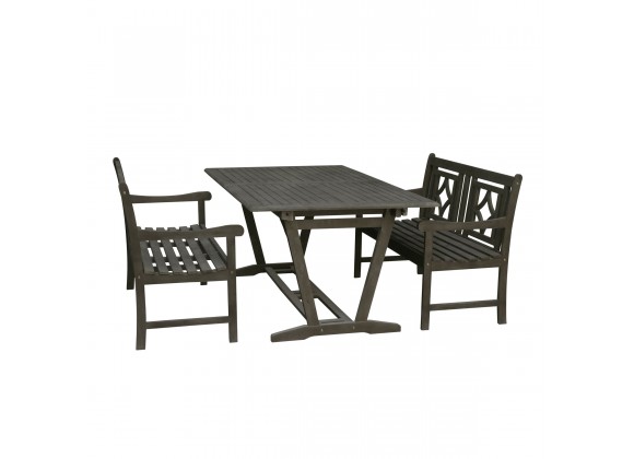 Renaissance Outdoor 3-piece Wood Patio Extendable Table Dining Set - Whiet BG