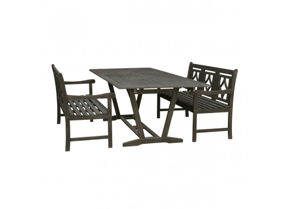 Renaissance Outdoor 3-piece Wood Patio Extendable Table Dining Set - White BG