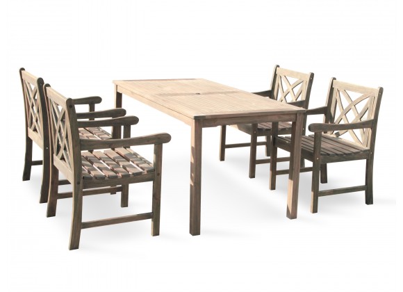 Renaissance Eco-friendly 5-piece Outdoor Hand-scraped Hardwood Dining Set with Rectangle Table and Arm Chairs