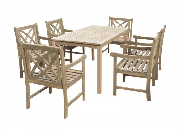 Renaissance Eco-friendly 7-piece Outdoor Hand-scraped Hardwood Dining Set with Rectangle Table and Arm Chairs