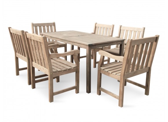 Renaissance Eco-friendly 7-piece Outdoor Hand-scraped Hardwood Dining Set with Rectangle Table and Arm Chairs
