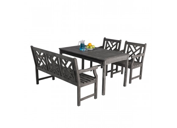 Renaissance Outdoor 4-piece Hand-scraped Wood Patio Dining Set with 4-foot Bench - White BG