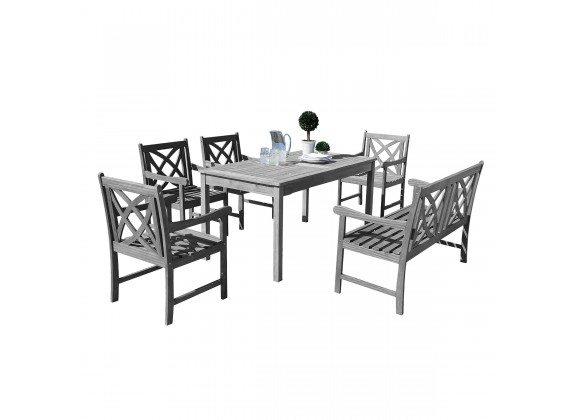 Renaissance Outdoor 6-piece Hand-scraped Wood Patio Dining Set with 4-foot Bench - White BG